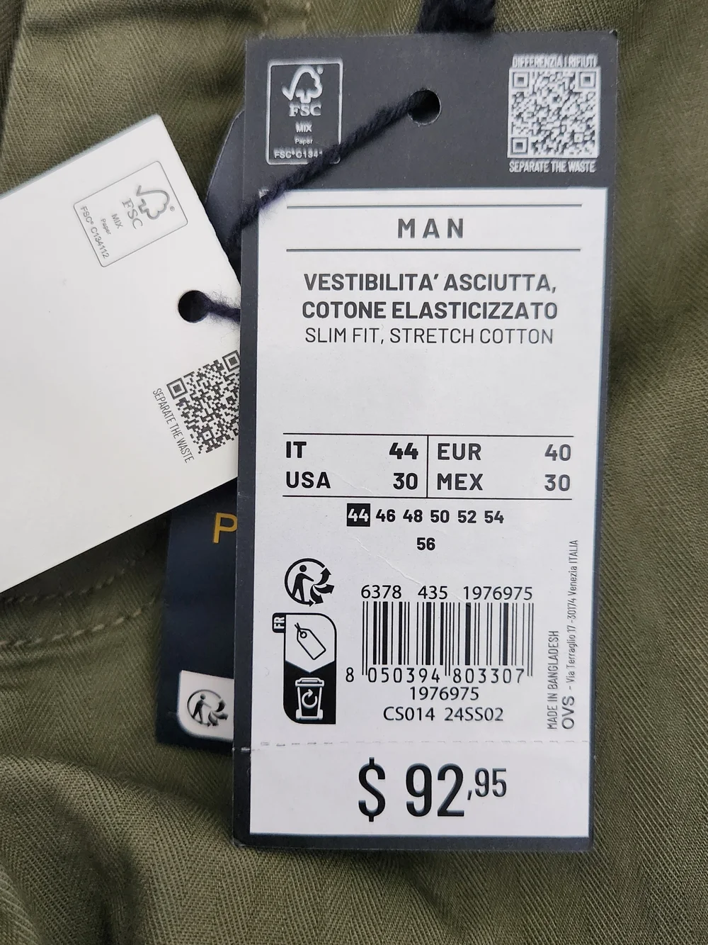 NWT Piombo Slim Fit Stretch Cotton Chino Pants Men's 30x31 Green Preppy Casual